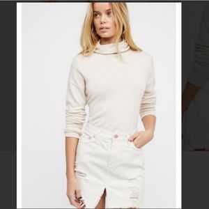 Free People Relaxed and Destroyed Jean Skirt Cream